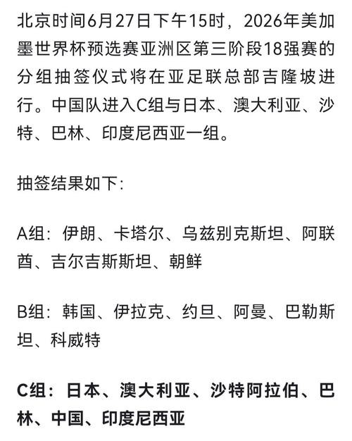 2026世界杯外围：亚洲区预赛的国足对手解析